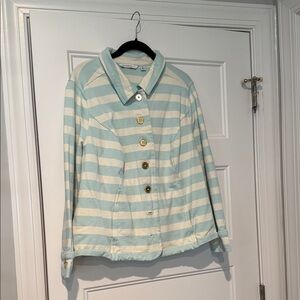 Isaac Mizrahi Light Blue/Turquoise and White Striped Blazer Jacket